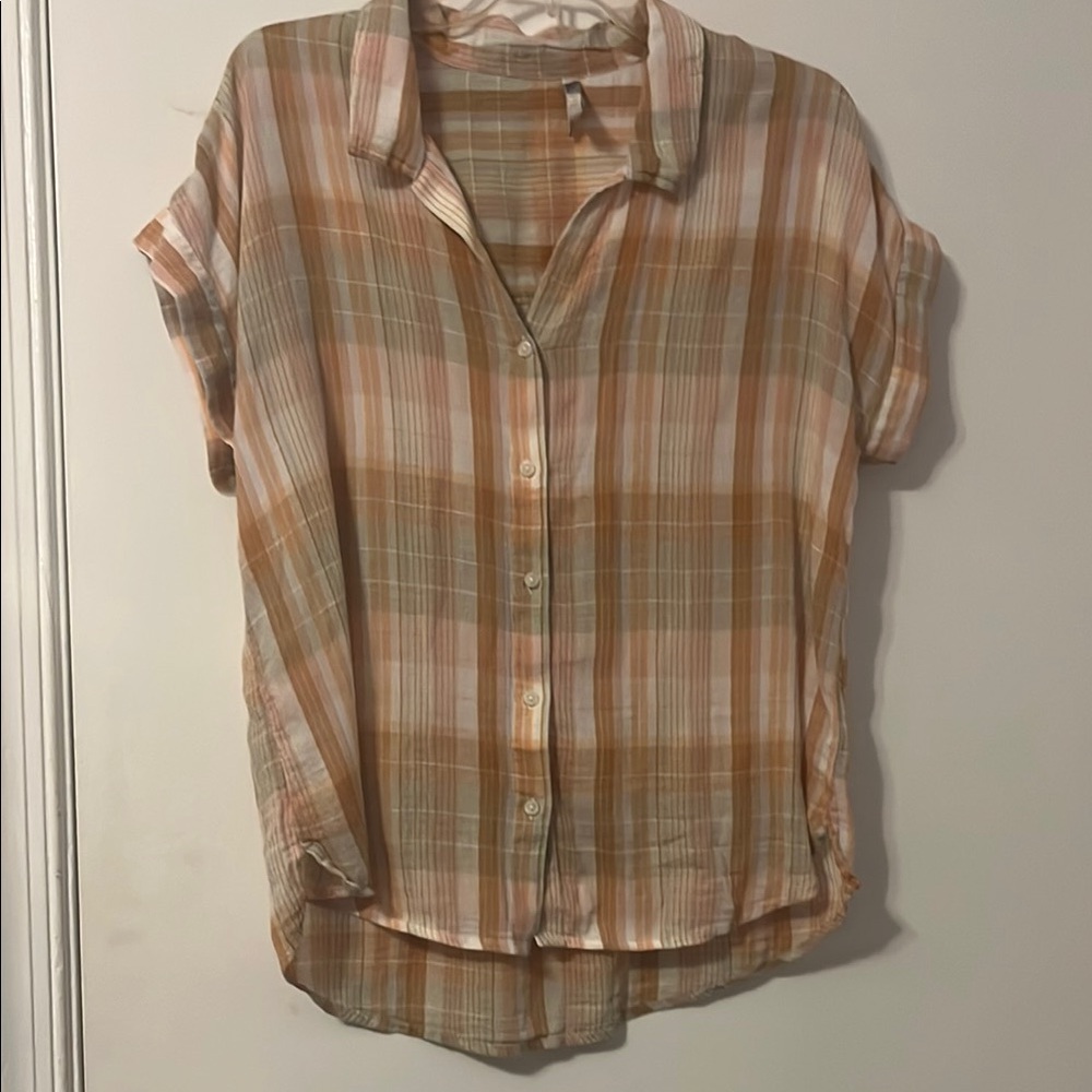 Lucky Brand Plaid Blouse in Orange and Cream